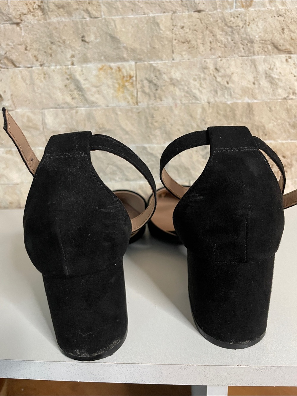 Call It Spring Black Suede D'Orsay Block Heel Pumps with Ankle Strap - Picture 8 of 9